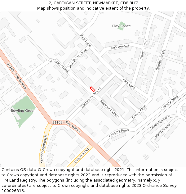2, CARDIGAN STREET, NEWMARKET, CB8 8HZ: Location map and indicative extent of plot