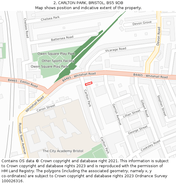 2, CARLTON PARK, BRISTOL, BS5 9DB: Location map and indicative extent of plot