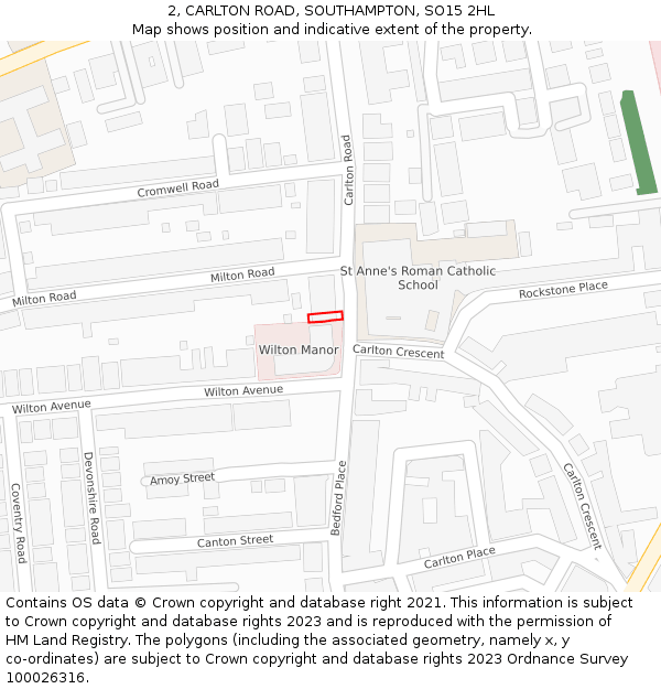 2, CARLTON ROAD, SOUTHAMPTON, SO15 2HL: Location map and indicative extent of plot