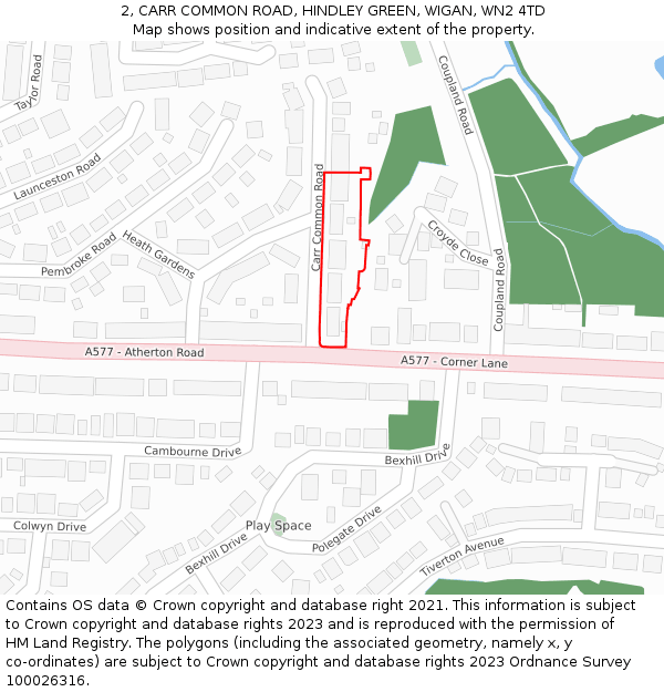 2, CARR COMMON ROAD, HINDLEY GREEN, WIGAN, WN2 4TD: Location map and indicative extent of plot