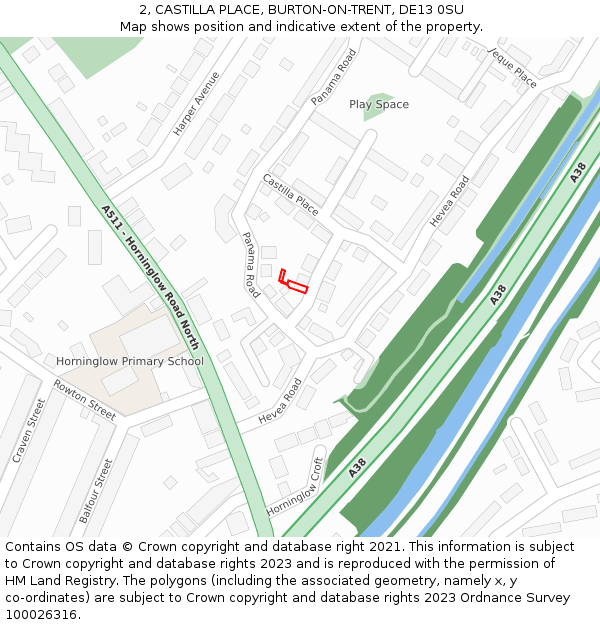 2, CASTILLA PLACE, BURTON-ON-TRENT, DE13 0SU: Location map and indicative extent of plot