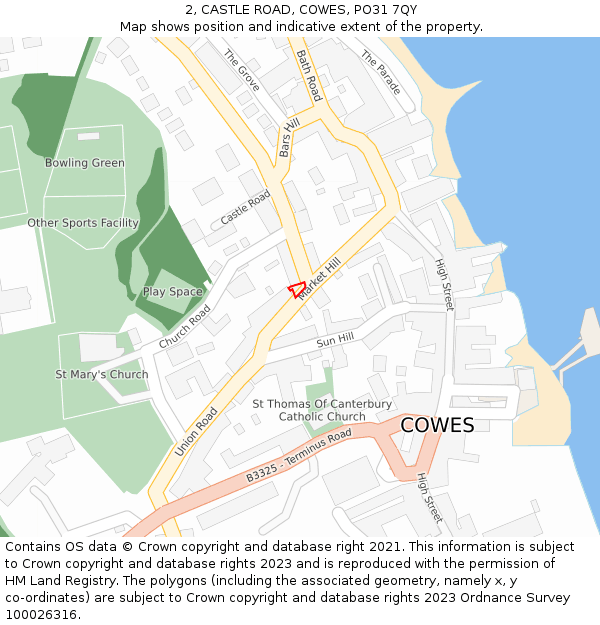2, CASTLE ROAD, COWES, PO31 7QY: Location map and indicative extent of plot