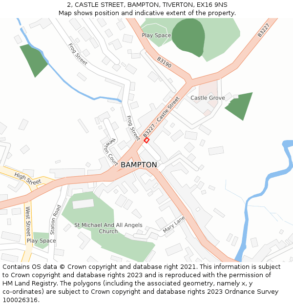 2, CASTLE STREET, BAMPTON, TIVERTON, EX16 9NS: Location map and indicative extent of plot