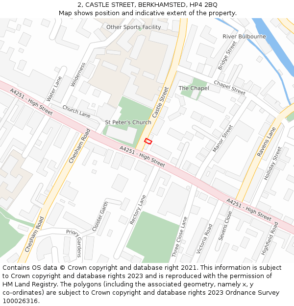 2, CASTLE STREET, BERKHAMSTED, HP4 2BQ: Location map and indicative extent of plot
