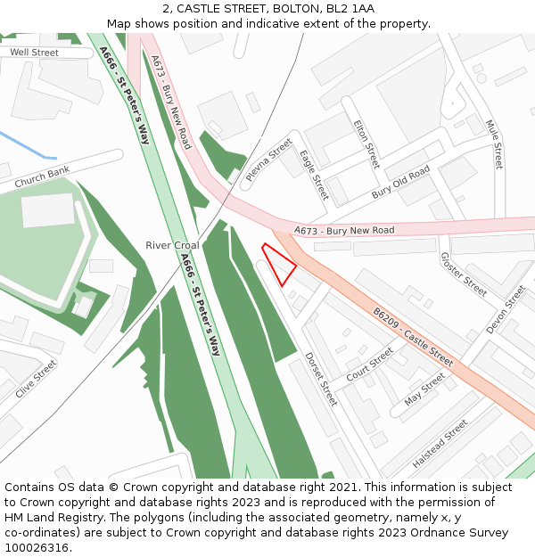 2, CASTLE STREET, BOLTON, BL2 1AA: Location map and indicative extent of plot