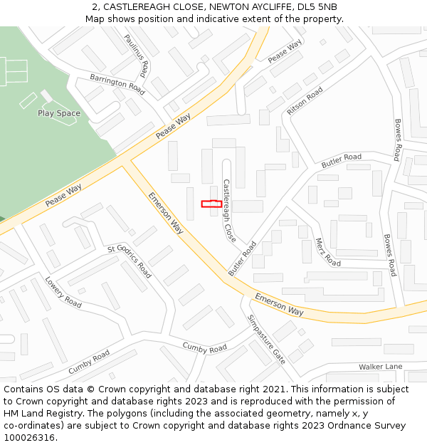 2, CASTLEREAGH CLOSE, NEWTON AYCLIFFE, DL5 5NB: Location map and indicative extent of plot
