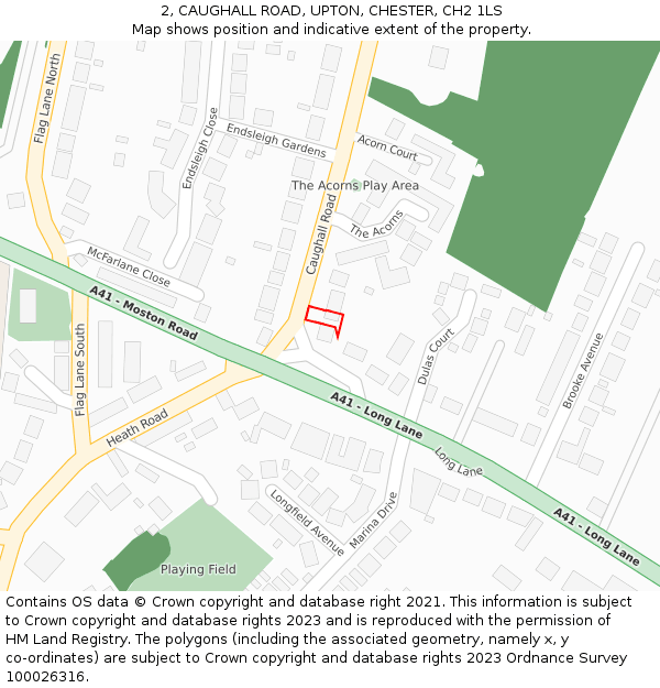 2, CAUGHALL ROAD, UPTON, CHESTER, CH2 1LS: Location map and indicative extent of plot