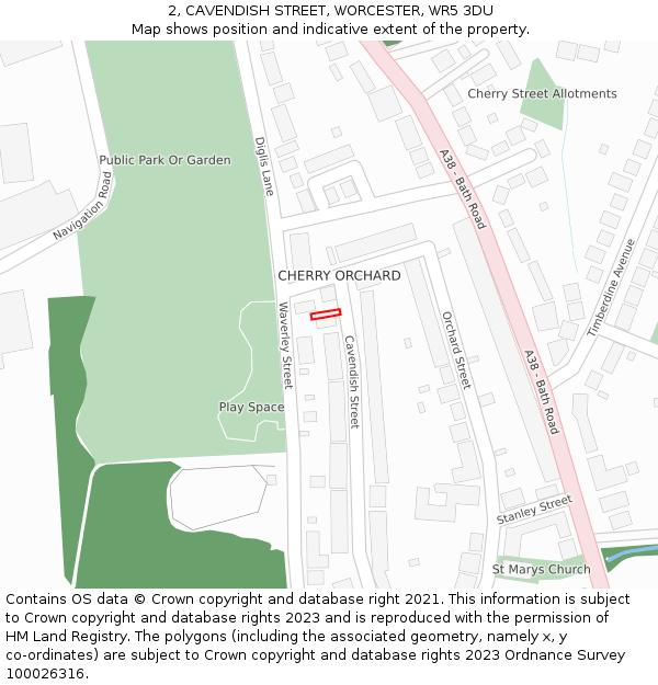 2, CAVENDISH STREET, WORCESTER, WR5 3DU: Location map and indicative extent of plot