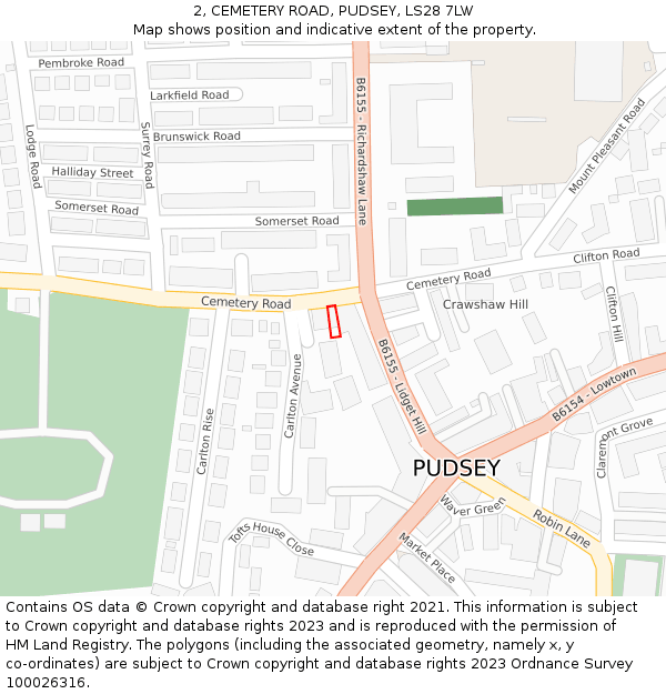 2, CEMETERY ROAD, PUDSEY, LS28 7LW: Location map and indicative extent of plot