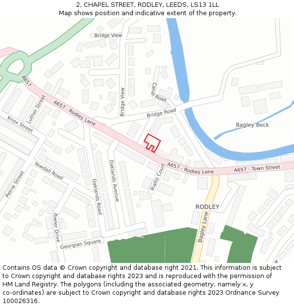 2, CHAPEL STREET, RODLEY, LEEDS, LS13 1LL: Location map and indicative extent of plot