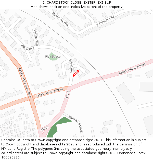 2, CHARDSTOCK CLOSE, EXETER, EX1 3UP: Location map and indicative extent of plot