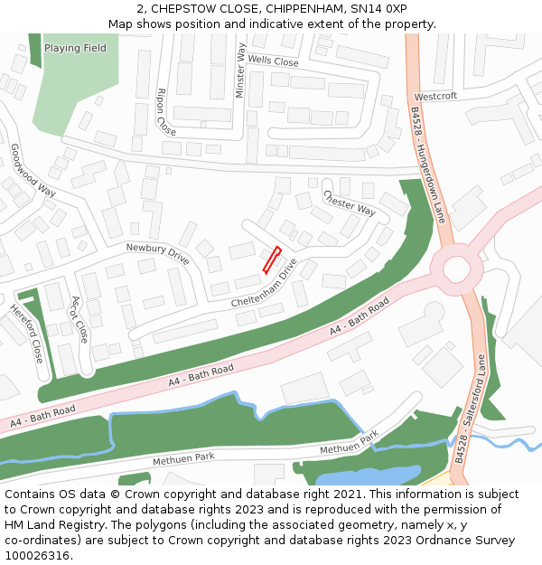 2, CHEPSTOW CLOSE, CHIPPENHAM, SN14 0XP: Location map and indicative extent of plot