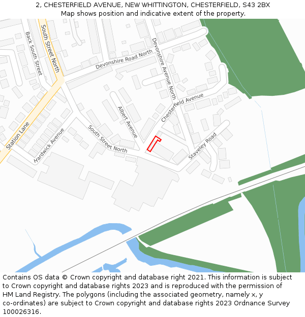2, CHESTERFIELD AVENUE, NEW WHITTINGTON, CHESTERFIELD, S43 2BX: Location map and indicative extent of plot