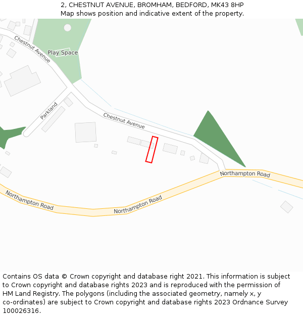 2, CHESTNUT AVENUE, BROMHAM, BEDFORD, MK43 8HP: Location map and indicative extent of plot