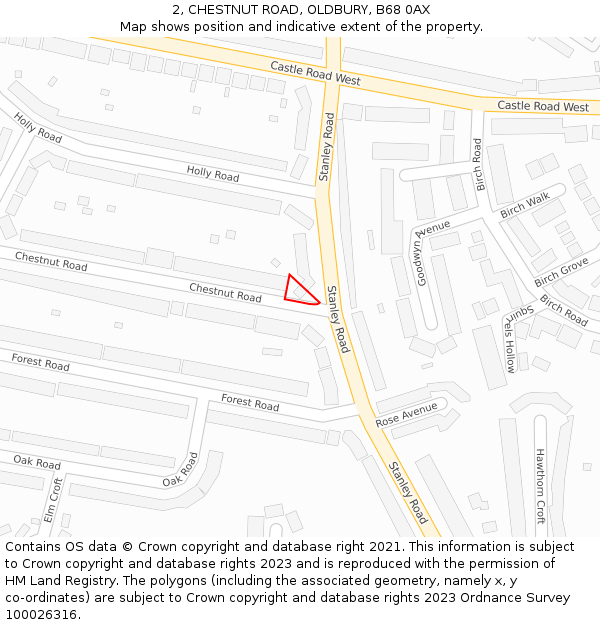 2, CHESTNUT ROAD, OLDBURY, B68 0AX: Location map and indicative extent of plot