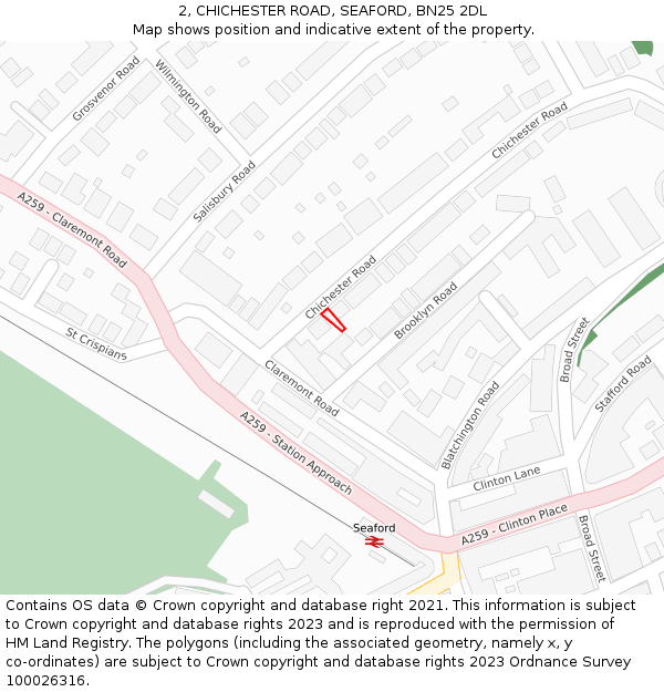 2, CHICHESTER ROAD, SEAFORD, BN25 2DL: Location map and indicative extent of plot