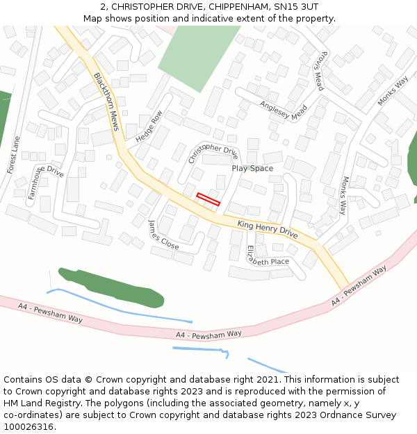 2, CHRISTOPHER DRIVE, CHIPPENHAM, SN15 3UT: Location map and indicative extent of plot