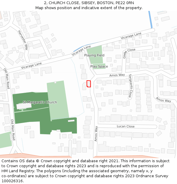 2, CHURCH CLOSE, SIBSEY, BOSTON, PE22 0RN: Location map and indicative extent of plot