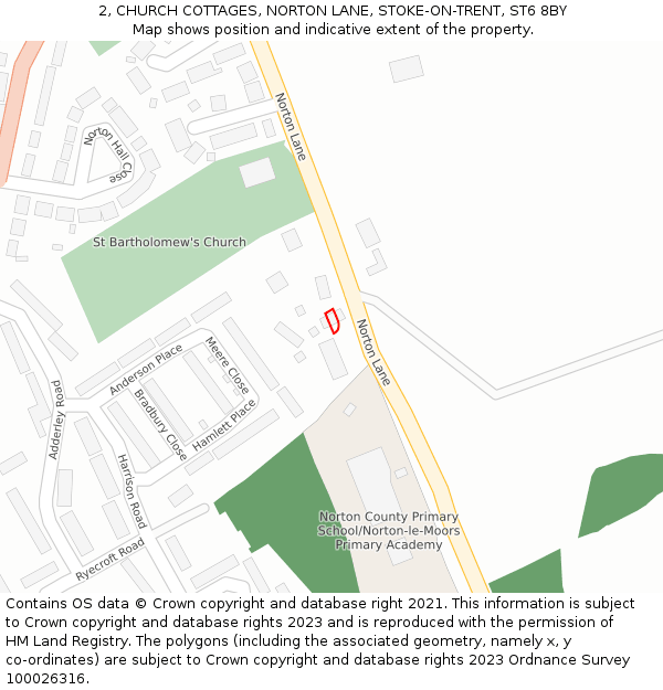 2, CHURCH COTTAGES, NORTON LANE, STOKE-ON-TRENT, ST6 8BY: Location map and indicative extent of plot