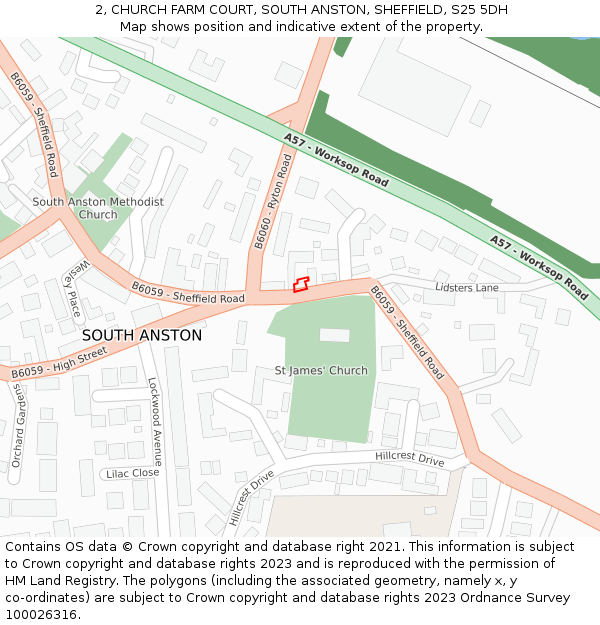2, CHURCH FARM COURT, SOUTH ANSTON, SHEFFIELD, S25 5DH: Location map and indicative extent of plot