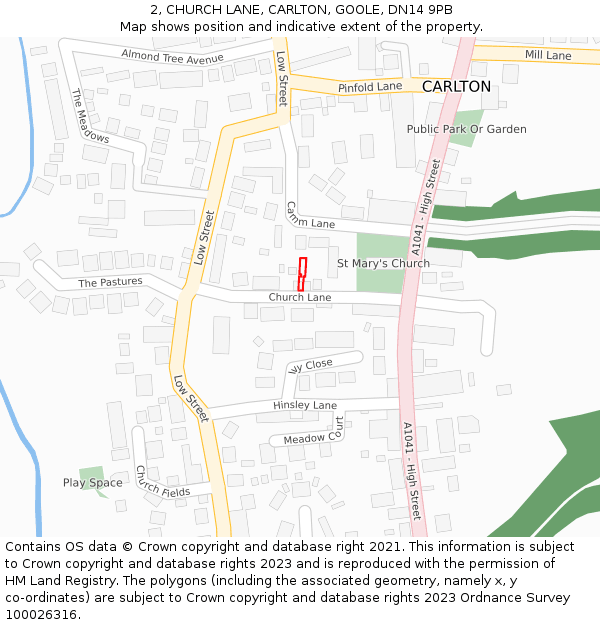 2, CHURCH LANE, CARLTON, GOOLE, DN14 9PB: Location map and indicative extent of plot