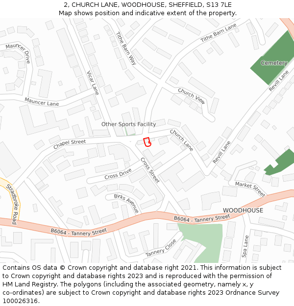 2, CHURCH LANE, WOODHOUSE, SHEFFIELD, S13 7LE: Location map and indicative extent of plot