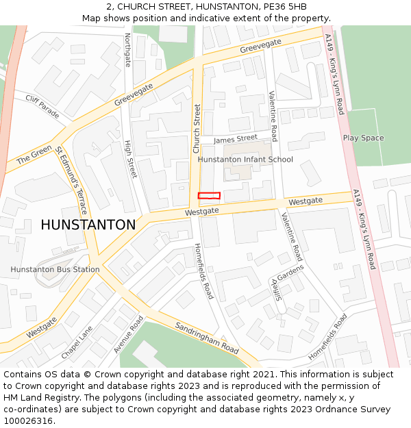 2, CHURCH STREET, HUNSTANTON, PE36 5HB: Location map and indicative extent of plot
