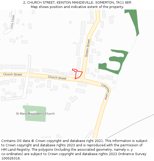 2, CHURCH STREET, KEINTON MANDEVILLE, SOMERTON, TA11 6ER: Location map and indicative extent of plot