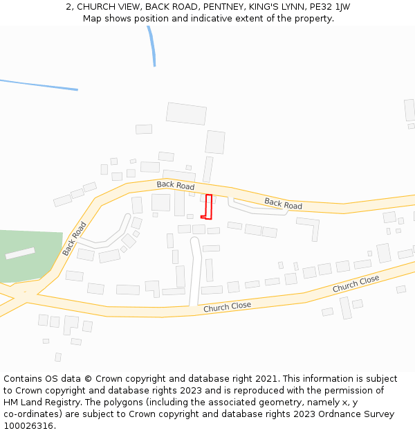 2, CHURCH VIEW, BACK ROAD, PENTNEY, KING'S LYNN, PE32 1JW: Location map and indicative extent of plot
