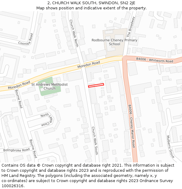 2, CHURCH WALK SOUTH, SWINDON, SN2 2JE: Location map and indicative extent of plot