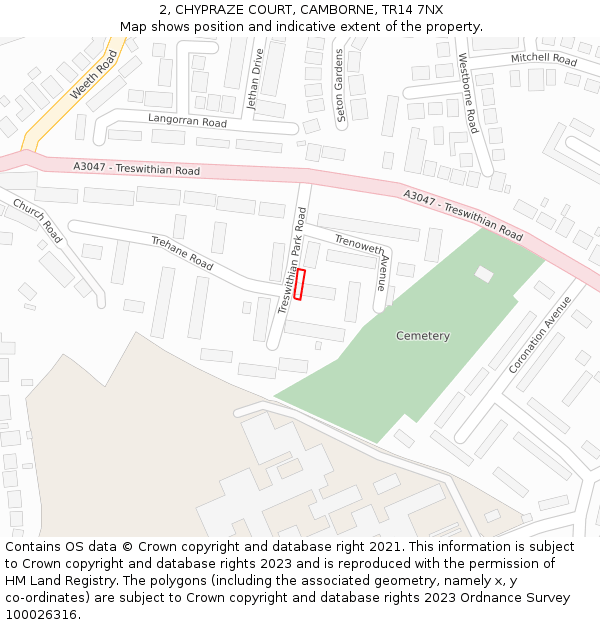 2, CHYPRAZE COURT, CAMBORNE, TR14 7NX: Location map and indicative extent of plot