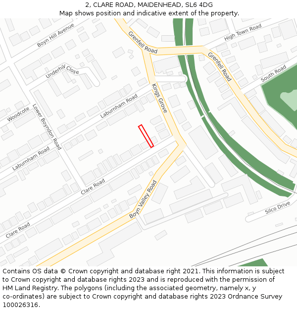 2, CLARE ROAD, MAIDENHEAD, SL6 4DG: Location map and indicative extent of plot