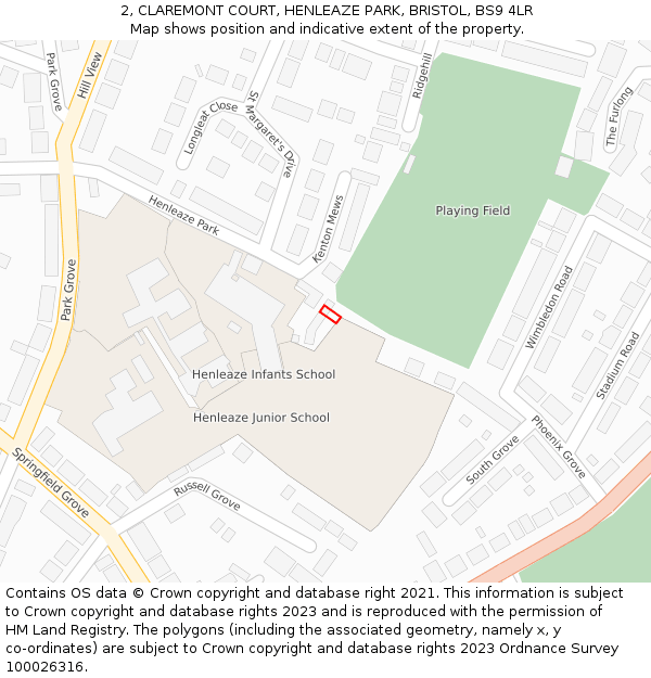 2, CLAREMONT COURT, HENLEAZE PARK, BRISTOL, BS9 4LR: Location map and indicative extent of plot