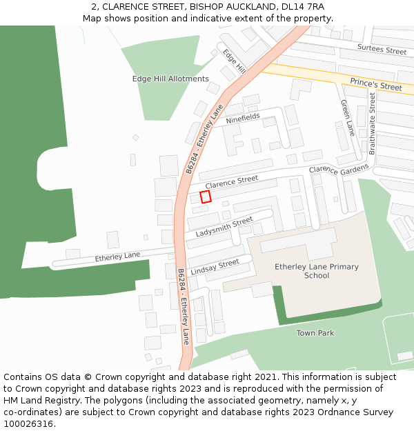 2, CLARENCE STREET, BISHOP AUCKLAND, DL14 7RA: Location map and indicative extent of plot