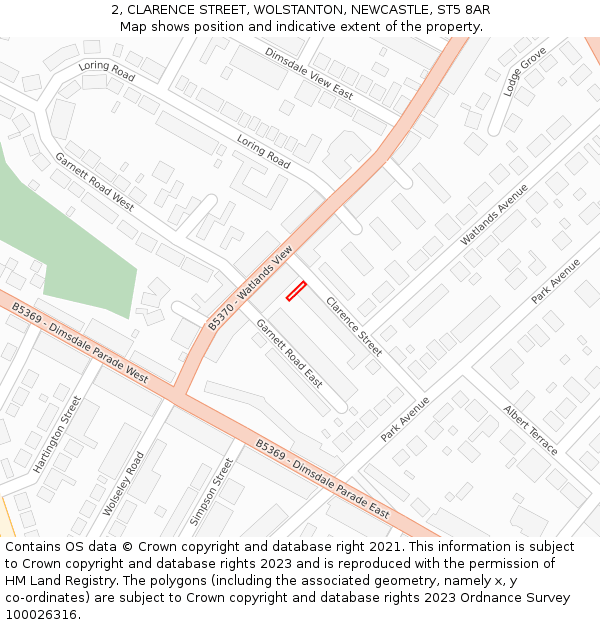 2, CLARENCE STREET, WOLSTANTON, NEWCASTLE, ST5 8AR: Location map and indicative extent of plot