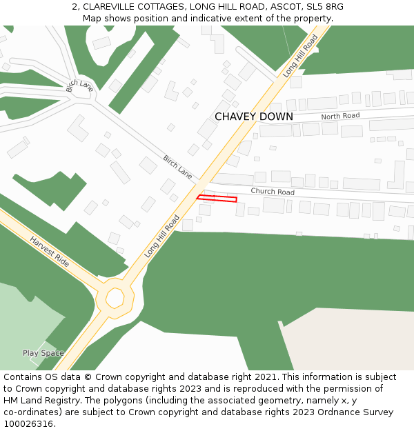2, CLAREVILLE COTTAGES, LONG HILL ROAD, ASCOT, SL5 8RG: Location map and indicative extent of plot