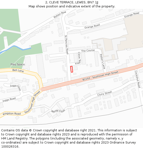 2, CLEVE TERRACE, LEWES, BN7 1JJ: Location map and indicative extent of plot