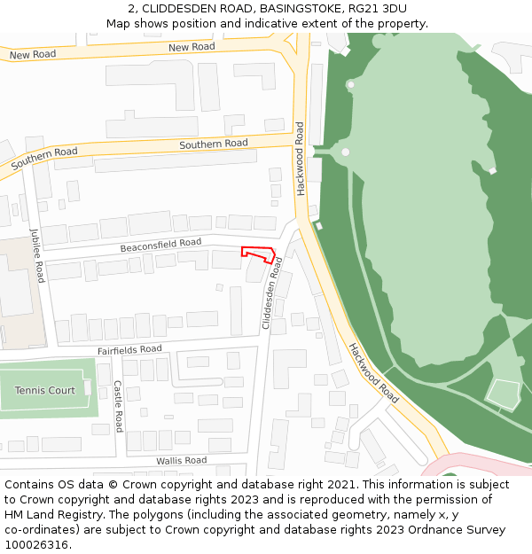 2, CLIDDESDEN ROAD, BASINGSTOKE, RG21 3DU: Location map and indicative extent of plot