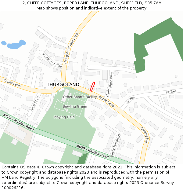 2, CLIFFE COTTAGES, ROPER LANE, THURGOLAND, SHEFFIELD, S35 7AA: Location map and indicative extent of plot
