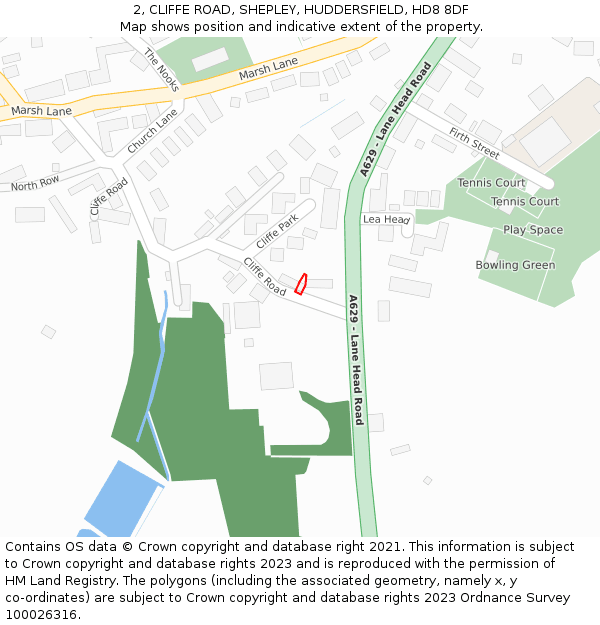 2, CLIFFE ROAD, SHEPLEY, HUDDERSFIELD, HD8 8DF: Location map and indicative extent of plot
