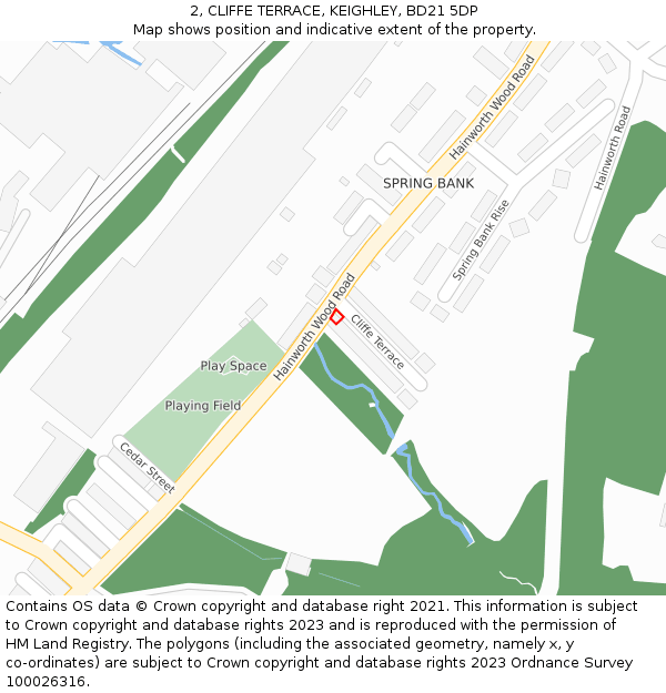 2, CLIFFE TERRACE, KEIGHLEY, BD21 5DP: Location map and indicative extent of plot
