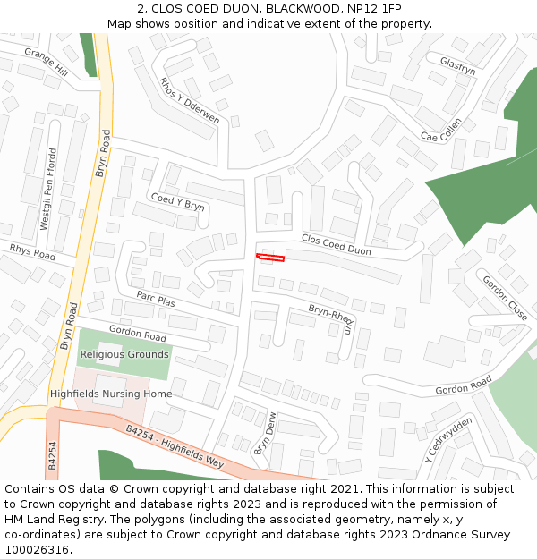 2, CLOS COED DUON, BLACKWOOD, NP12 1FP: Location map and indicative extent of plot