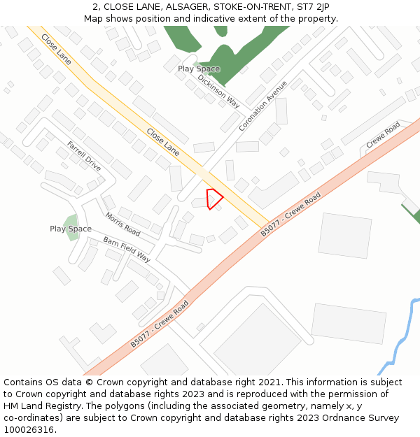 2, CLOSE LANE, ALSAGER, STOKE-ON-TRENT, ST7 2JP: Location map and indicative extent of plot