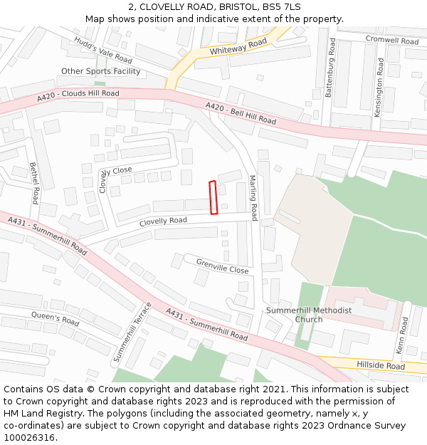 2, CLOVELLY ROAD, BRISTOL, BS5 7LS: Location map and indicative extent of plot