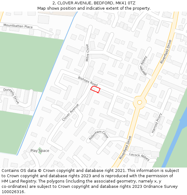 2, CLOVER AVENUE, BEDFORD, MK41 0TZ: Location map and indicative extent of plot