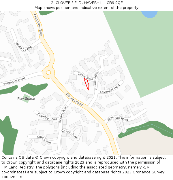 2, CLOVER FIELD, HAVERHILL, CB9 9QE: Location map and indicative extent of plot