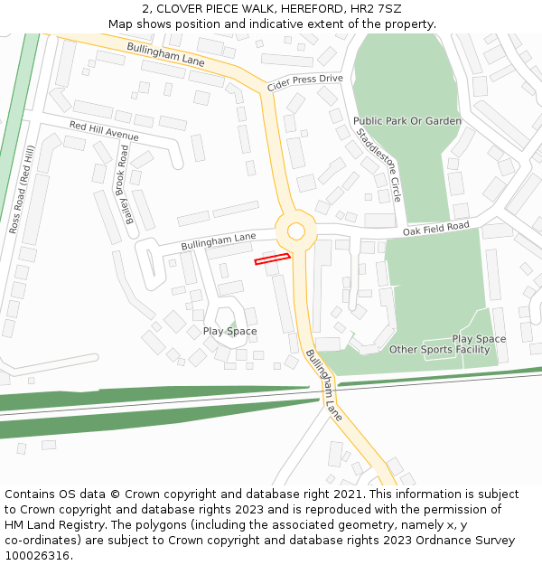 2, CLOVER PIECE WALK, HEREFORD, HR2 7SZ: Location map and indicative extent of plot