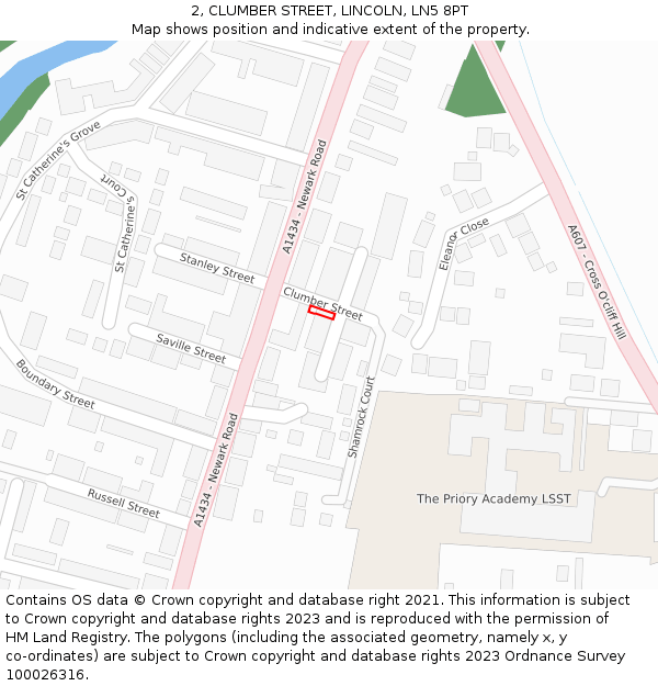2, CLUMBER STREET, LINCOLN, LN5 8PT: Location map and indicative extent of plot