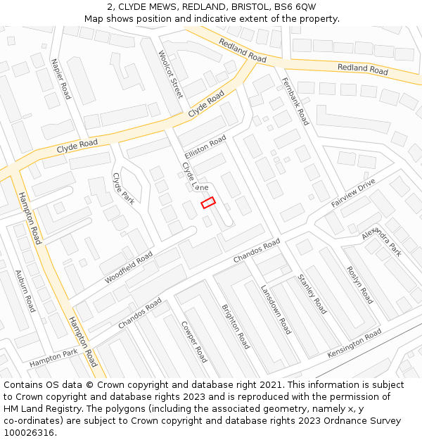 2, CLYDE MEWS, REDLAND, BRISTOL, BS6 6QW: Location map and indicative extent of plot