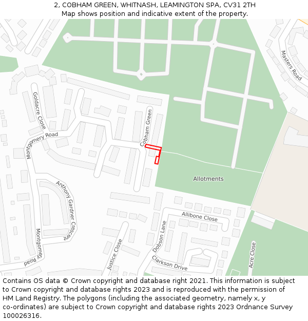 2, COBHAM GREEN, WHITNASH, LEAMINGTON SPA, CV31 2TH: Location map and indicative extent of plot